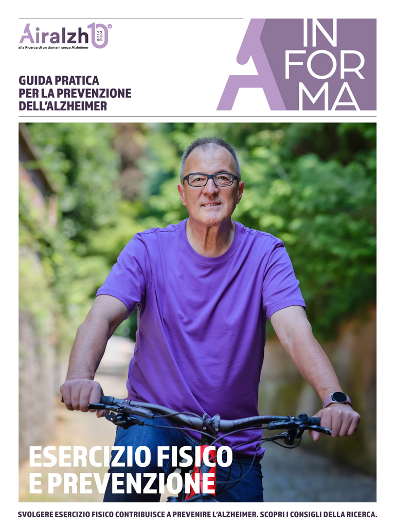 Copertina della guida "esercizio fisico e prevenzione" di Airalzh contro l'Alzheimer