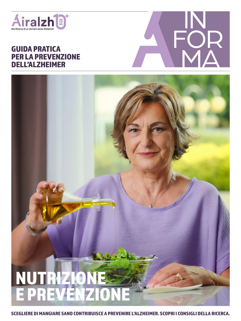 Copertina della guida "nutrizione e prevenzione" di Airalzh contro l'Alzheimer